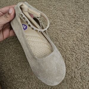 Beige Ballet Flats with Studded Strap